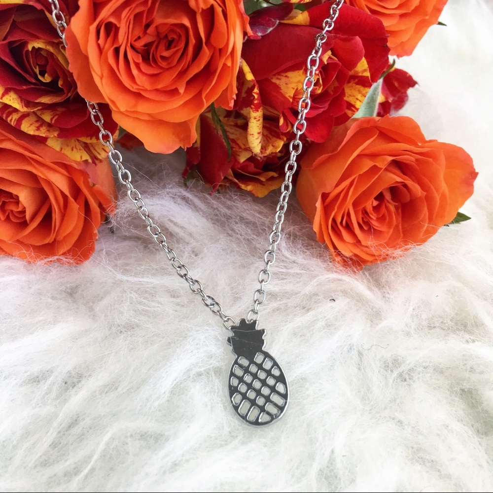 Summer pineapple silver necklace